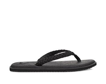 Sanuk Yoga Braid Leather Women's Sandals Black | Canada 4OKI